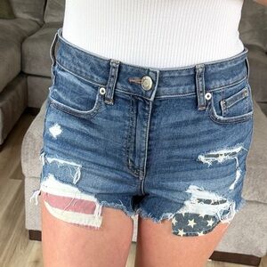 Denim American Flag Hi-Rise Shortie Shorts